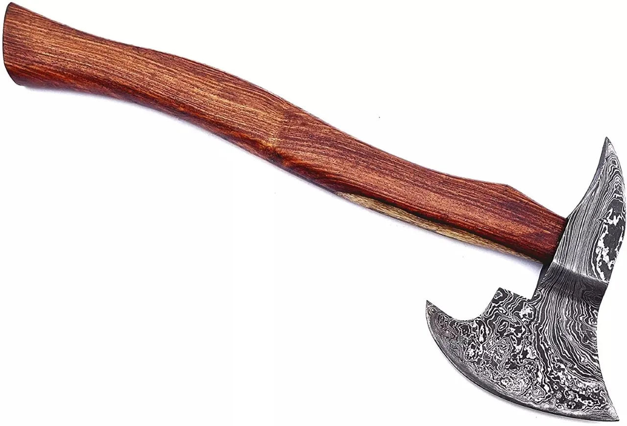 Hot Selling Custom Hand Made Damascus Steel Top Quality Logo Printed Axe With Leather Sheath Sharp Edge