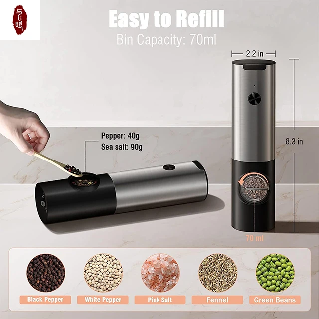 Hot Sell Electric Spice Salt Pepper Grinder Stainless Steel Ceramic Burr
