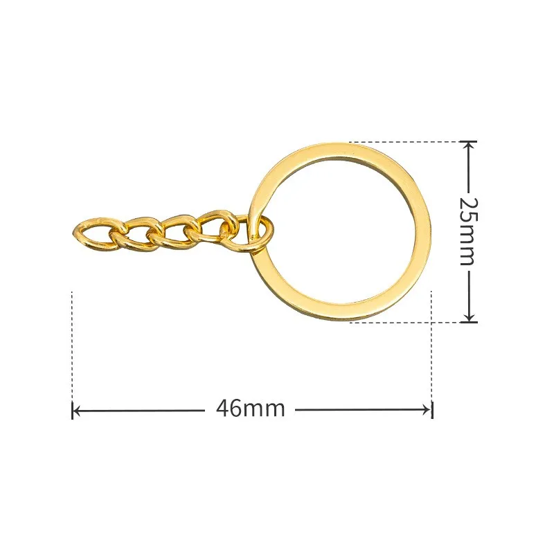 25/30mm round wire split ring+4 links chain gold keychain metal flat key chain iron key ring key holder custom keychain