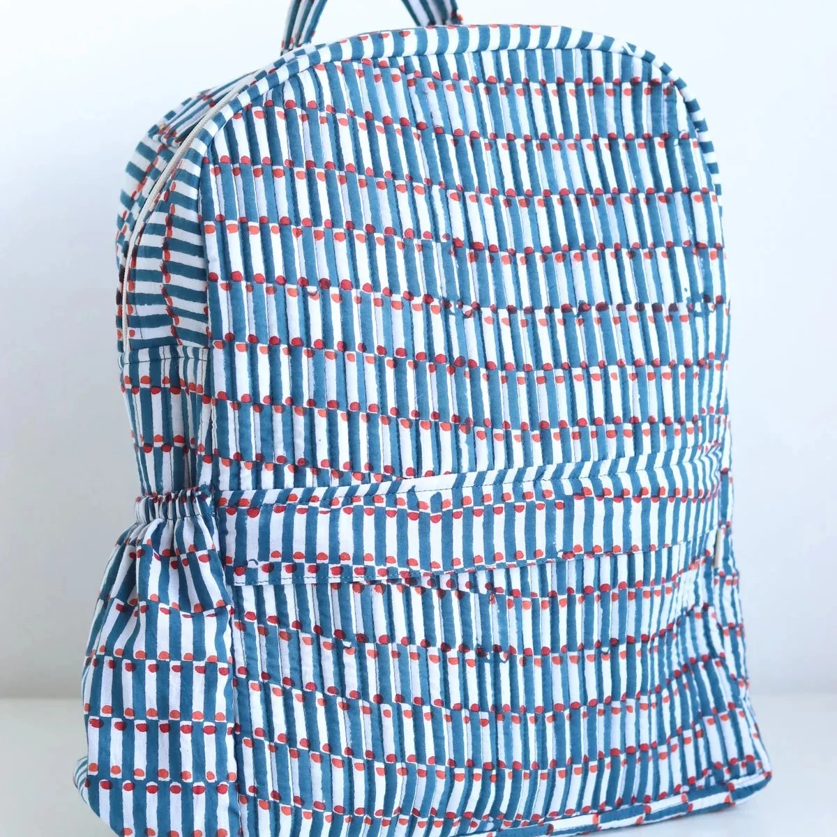 Indian Handmade Cotton Quilted Backpack- Eco Friendly Travel Shoulder Bag, Teenager School Backpack