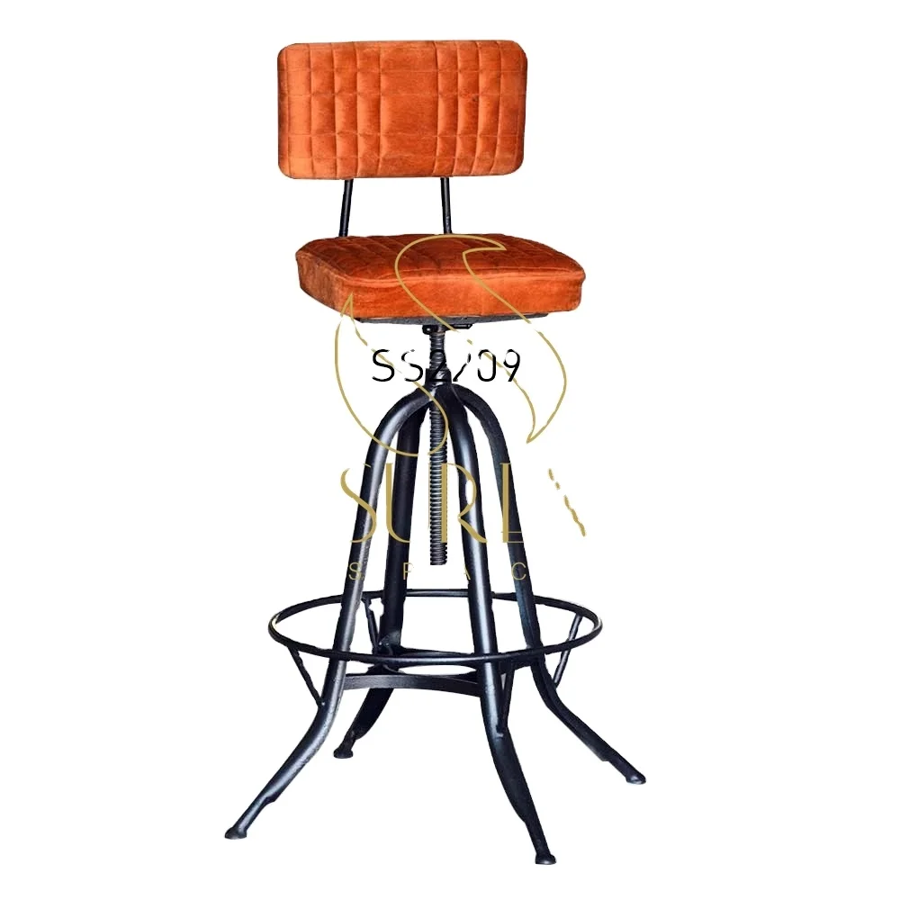 High end Long Iron Bar Chair Pub Fabric Seating High Chair Restaurant Iron Industrial Bar Chair