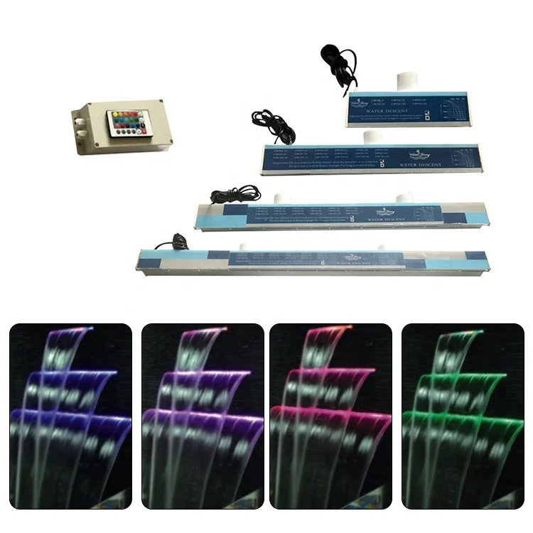 RGB Light Rectangular pool water waterfall Stainless Steel Swimming Pool Cascade Water Blade Led Acrylic Waterfall