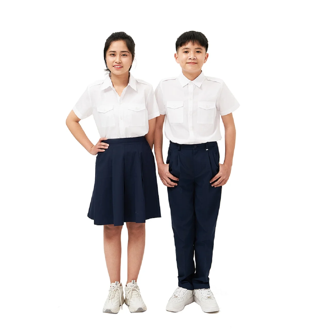 Latest Design 2022 Wholesale Sao Mai Vietnam School White Unisex Short-sleeve Shirt For Both Boys And Girls