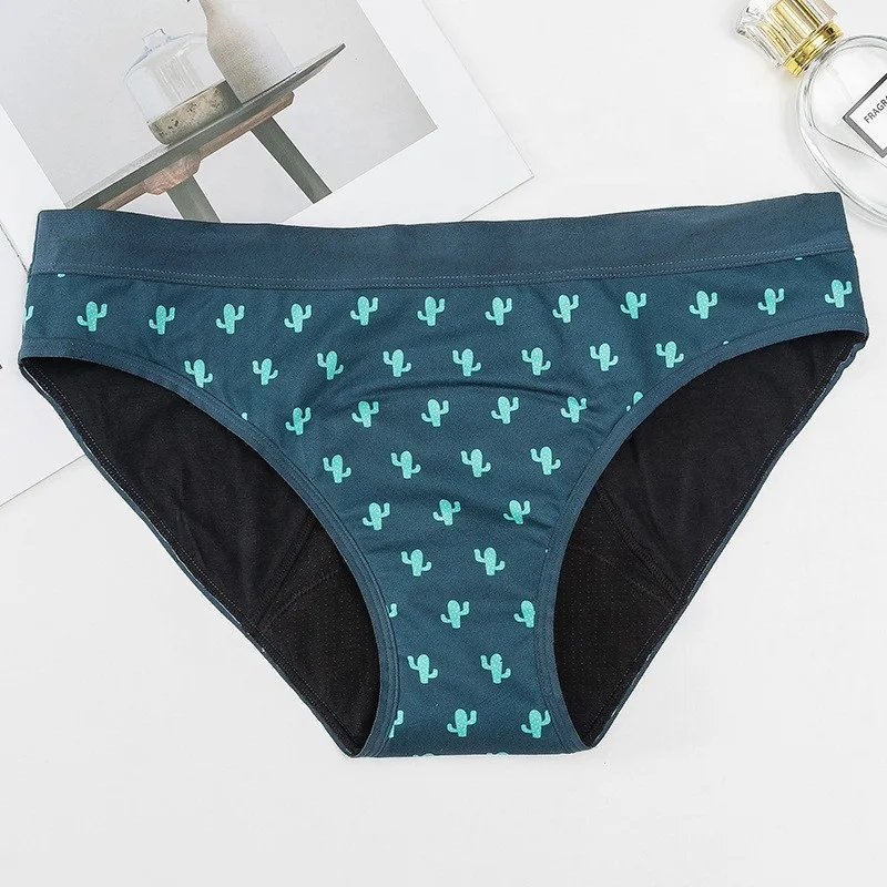 Intiflower PL8035 Teen Period Panties 4 Layers Leakproof Floral Print Cotton Menstrual Underwear Napkin for Teenage