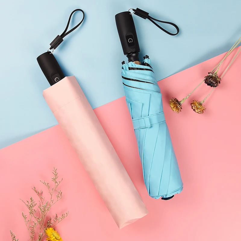 Promotional Custom Logo super large wind manual open four folding self contained electric fan Umbrella