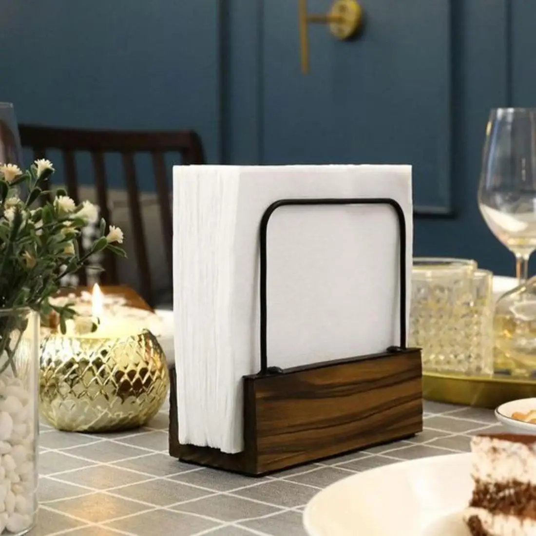 Premium Grade American Tissue Stand Wood And Metal Material Crafts Geometrical Style Top Selling  Retro napkin Stand At Low MOQ