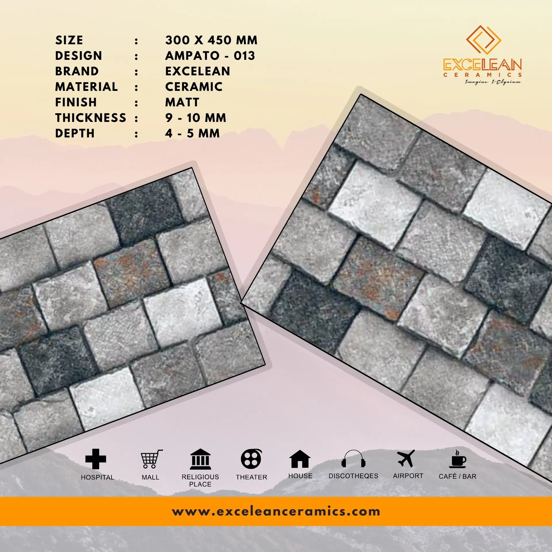 Высокоглубинная фасадная плитка 30x45 см наружная Carreaux 300x450 мм 12x18 дюймов Porcelanato керамика подходит для внешней облицовки стен