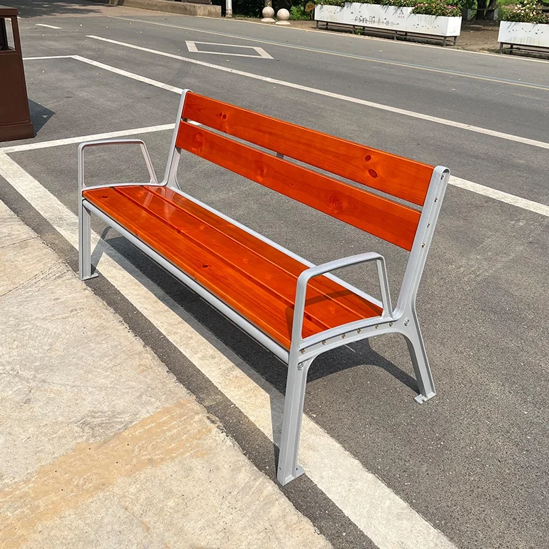 Modern design Steel Wooden Garden Park Urban Bench Furniture  Outdoor Bench with Handle