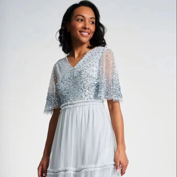 Platinum BLUE Beaded PLUS SZ Gatsby Miss Fisher 1920s flapper beaded party gown wedding dress and embellished dress