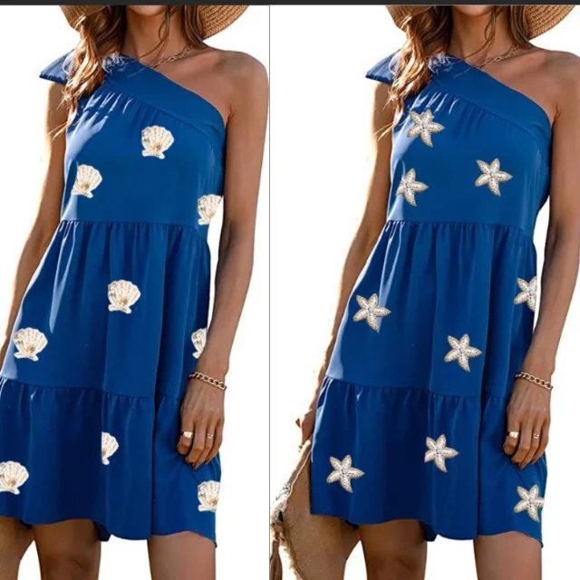 Wholesale Suppliers Off-shoulder Summer Casual Dress Shells Starfish Custom Patches For Women and Girls Uses