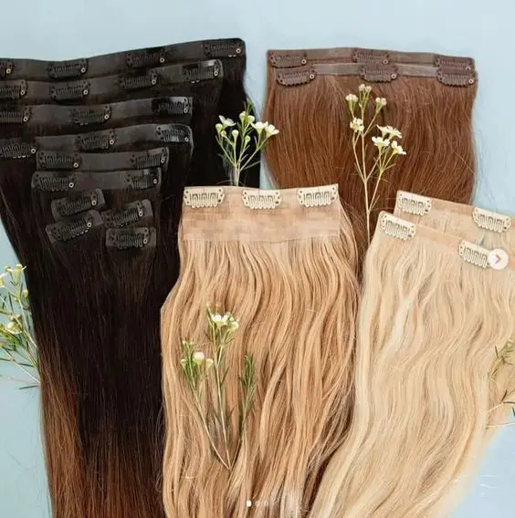 Straight Hair Extension Clip in Vietnamese Human Hair Wig Hairpiece Blonde Wrap Around Long Smooth Overhead Pony tail