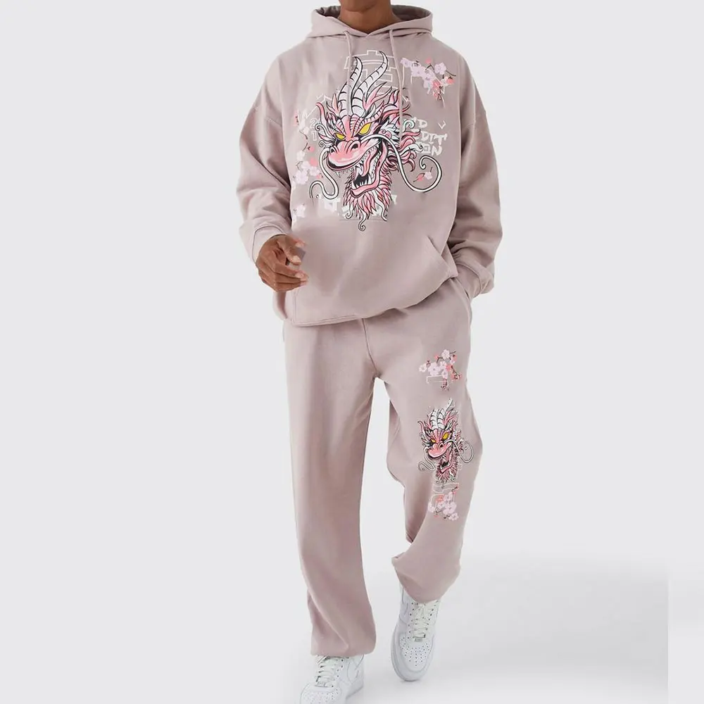 Best Quality Acid Wash Tracksuits Puff Printed Flared Tracksuits Vintage Wash Stylish Hip Hop Sweat Suits For Men