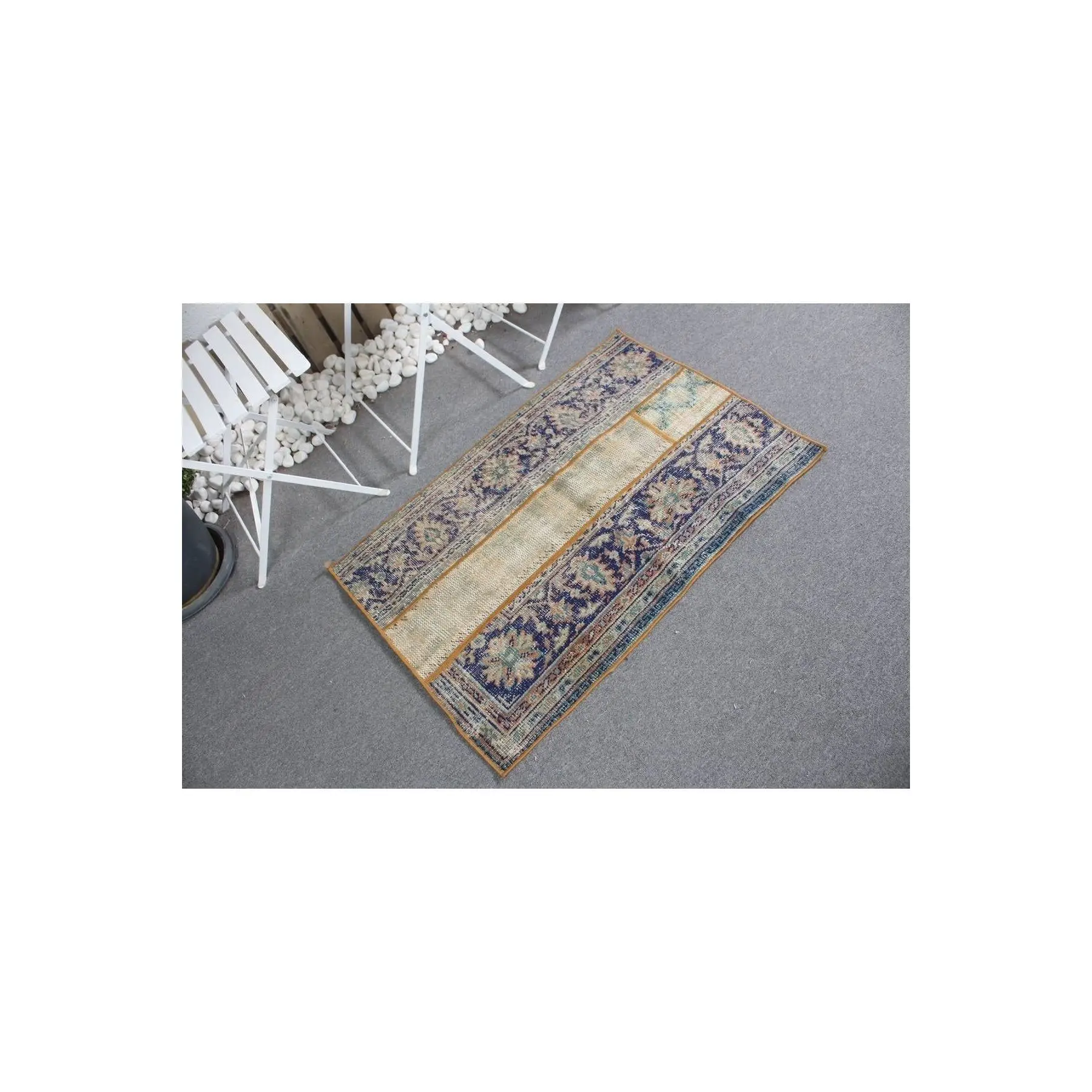 Hand Woven Carpet, Anatolian Carpet Blue, 74x110 Cm, Mat Carpet,