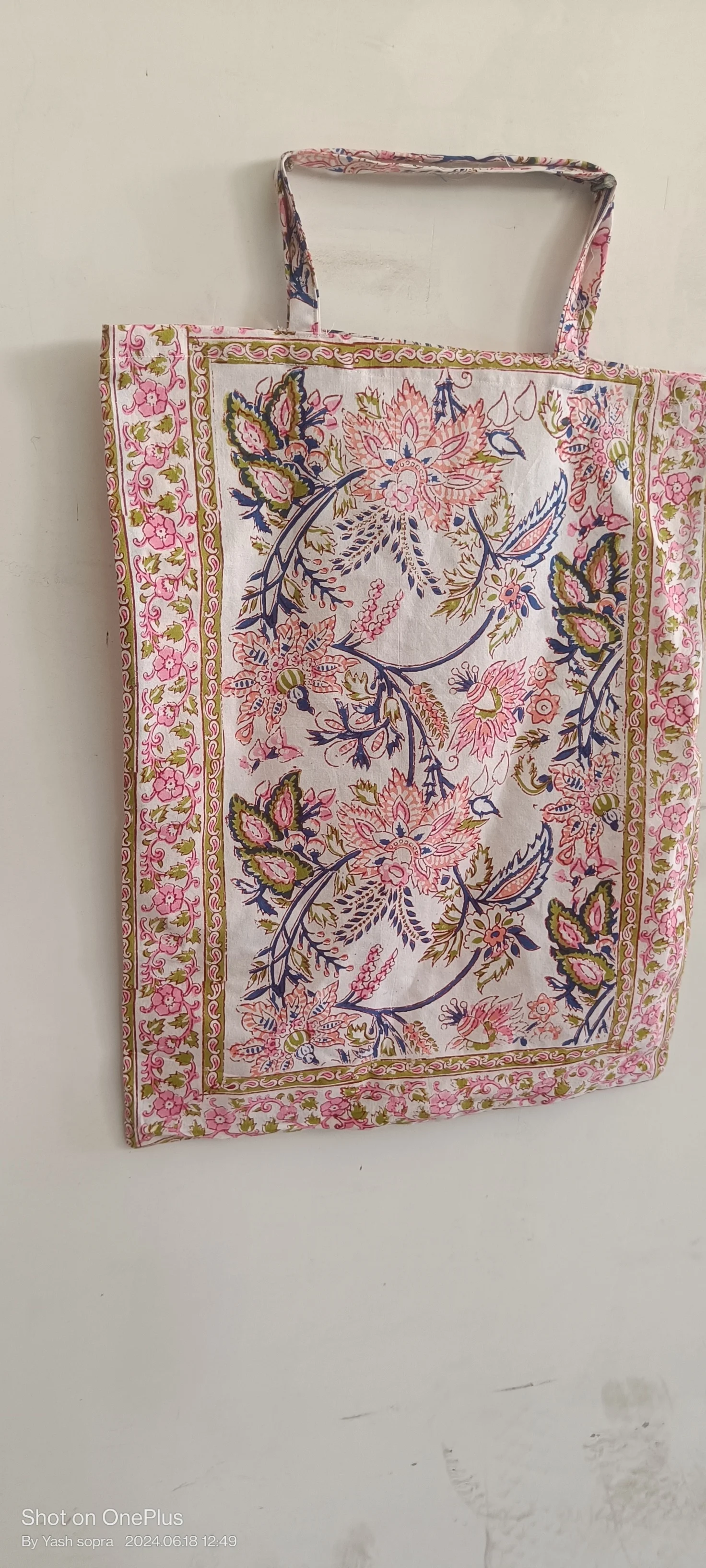 Hand Block Printed Cotton Beach Bag Quilted Large Gypsy Tote Purse Bohemian Carry shoulder bag