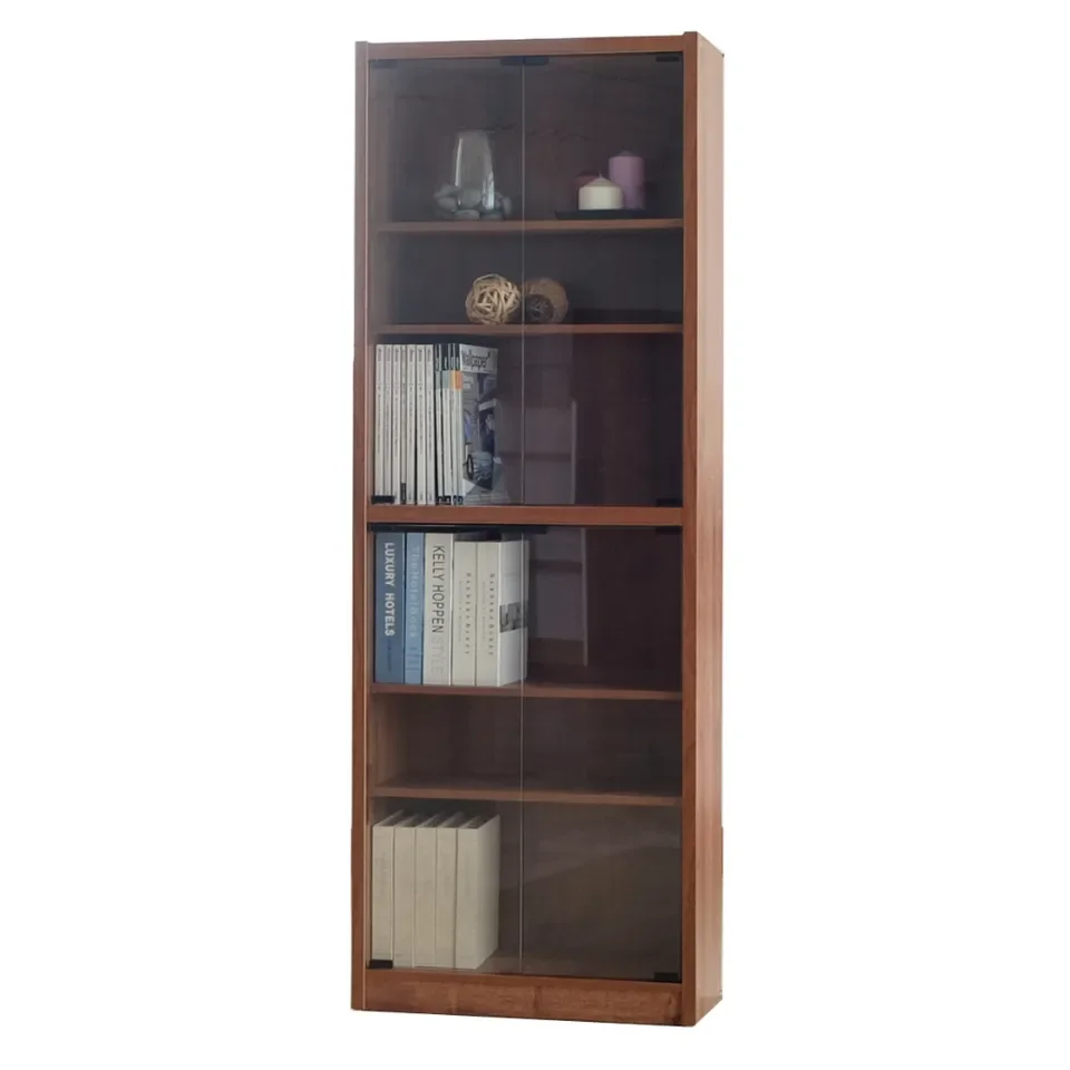 Easy Assembly Multipurpose 6-Tier Free Standing Bookcase Showcase with Glass Doors