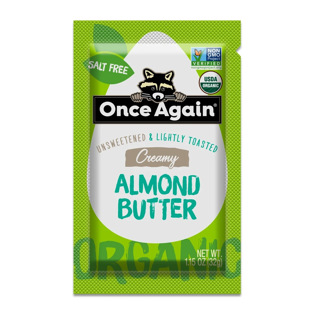 Premium Quality Organic Creamy Almond Butter Lightly Toasted Salt Free Unsweetened  1.15 oz Squeeze Packs 10 Count
