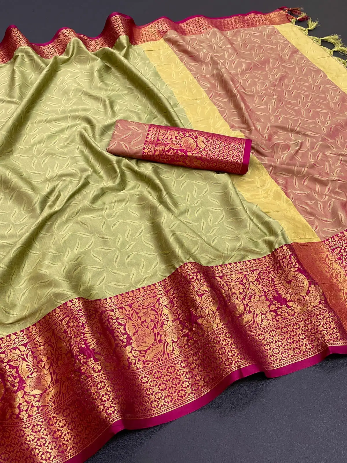 Pure cotton silk saree with running blouse and weaving work on border