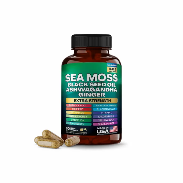 Sea Moss Capsules with Black seed oil Ashwagandha Turmeric Burdock root Bladderwrack | Vegetarian Capsules
