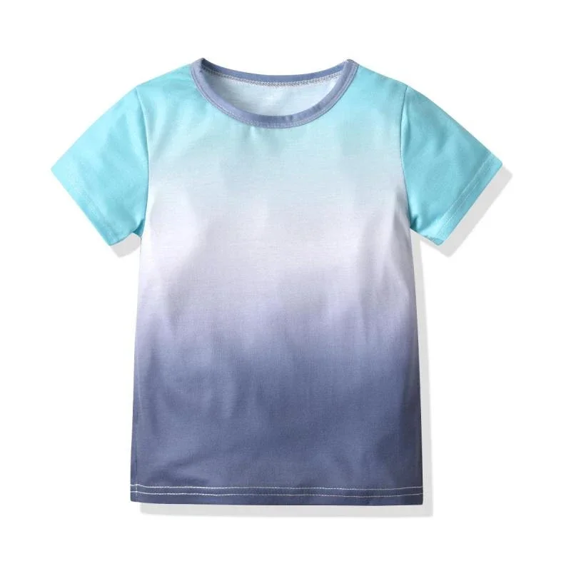 Summer Boys T Shirt Tie Dye Gradient T-shirt Cotton Print Hip Hop Short Sleeve Tops Children Streetwear Casual Kids Clothes