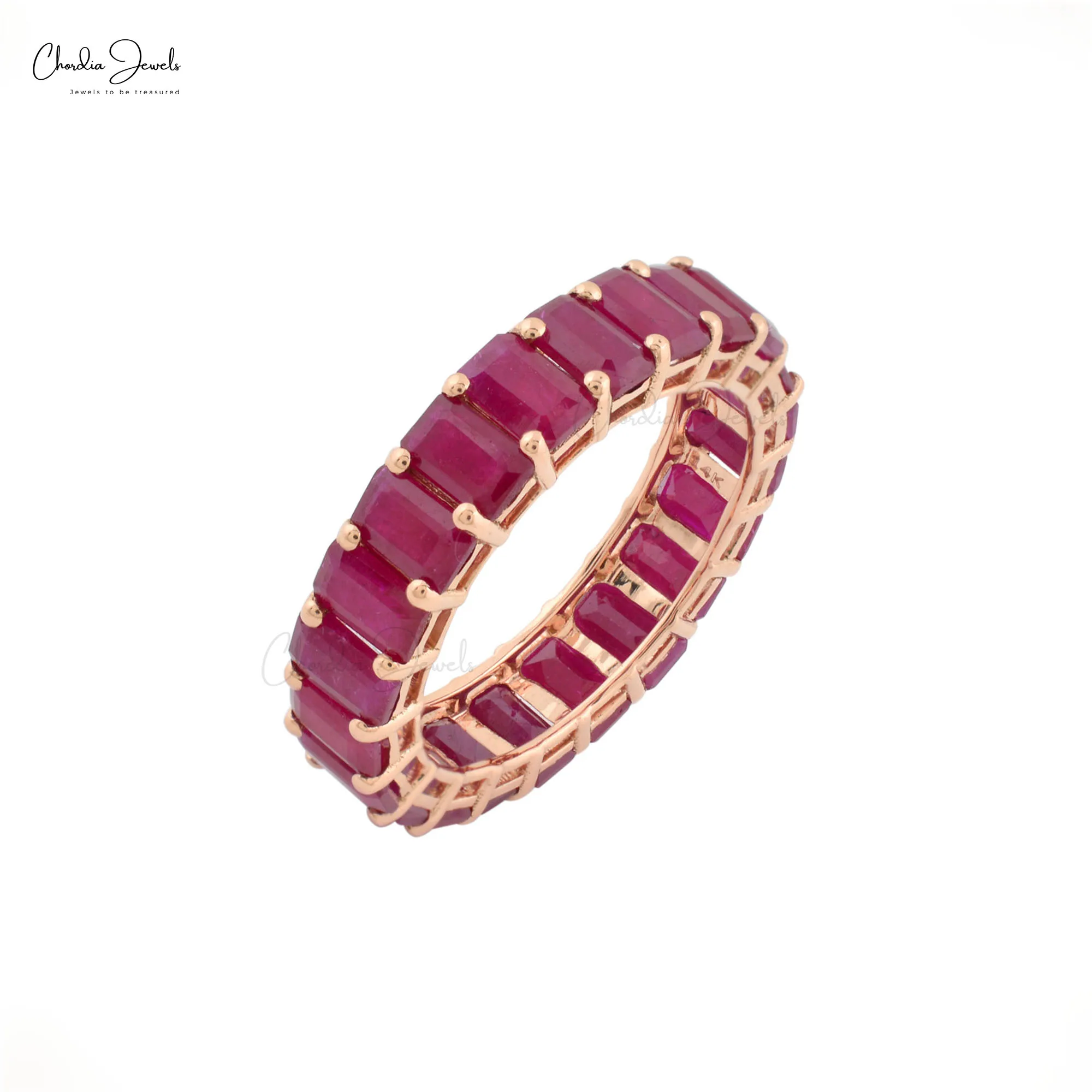 Ruby Full Eternity Band 5X3mm Octagon Cut Gemstone Stackable Ring 14k Rose Gold Prong Set Ring Jewelry Manufacturer From India