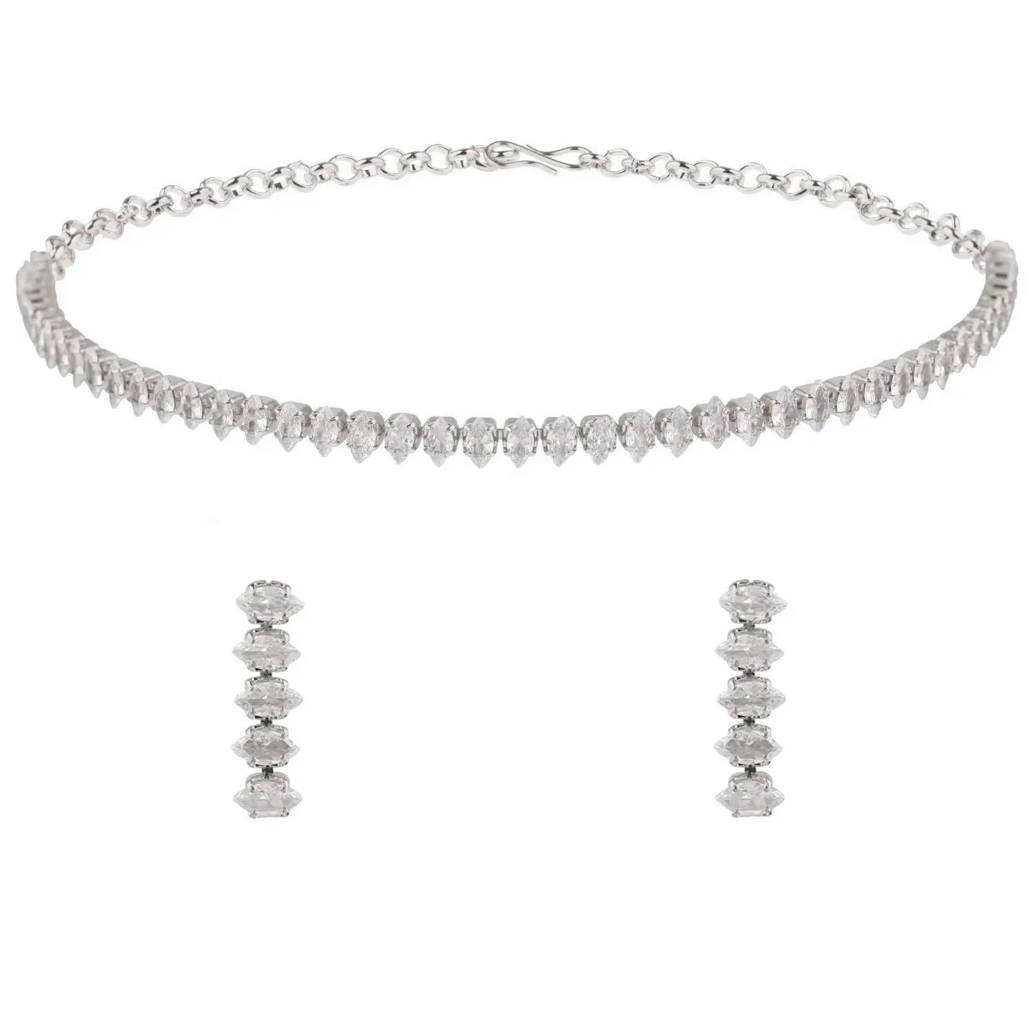 Indian Wholesaler Jewelry Supplier Silver CZ Crystal Tannis Round Bridal Necklace Set Indian Fashion Jewellery For Women