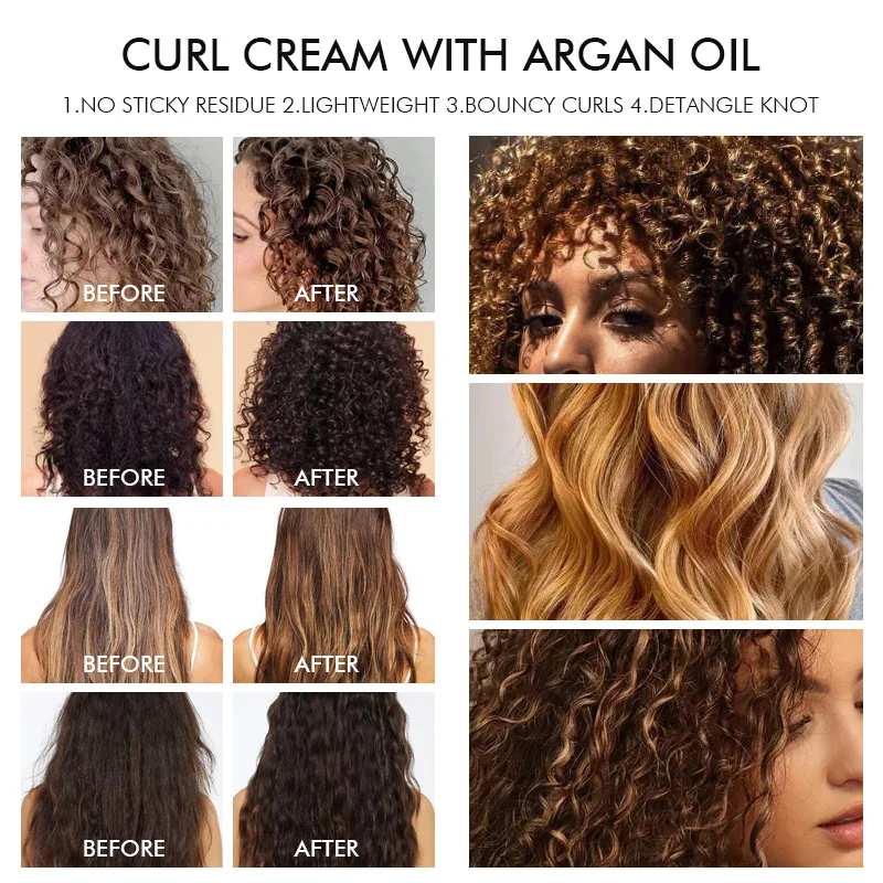 Private Label Organic Argan Oil Curl Defining Curls Enhancers Curling Cream For Natural Hair Curls Coils And Waves