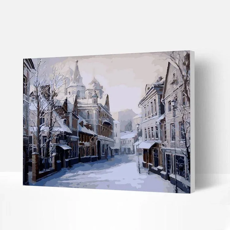 DIY Scenery Landscape City Street View in Winter Painting by Numbers Kit for Home Decor
