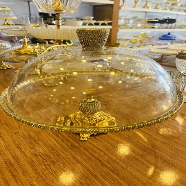 glass foot stand rim plate glass cake plate gold plate dish food container hotel restaurant dinnerware set support