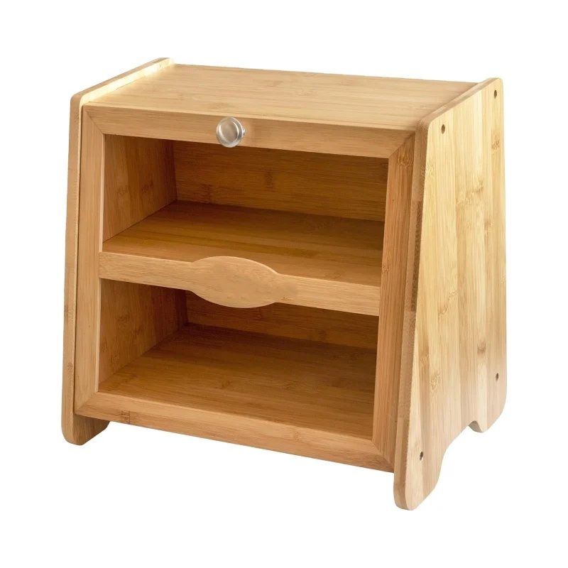 Bamboo Bread Box for Kitchen Countertop, Wooden Kitchen Counter Organizers and Storage for Bread, Coffee, Spices, Snacks