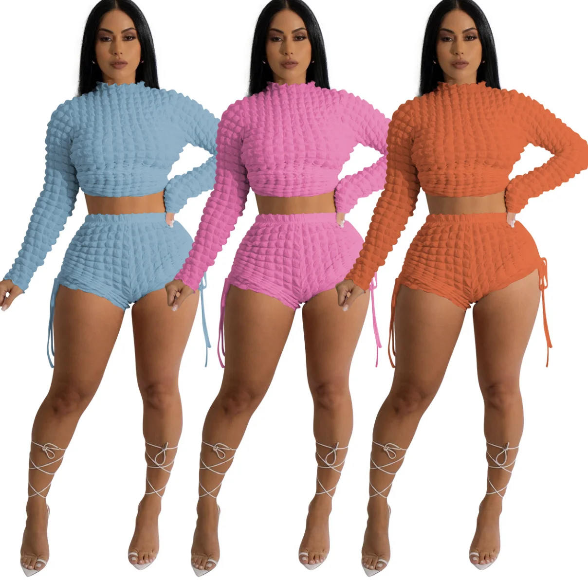 New 2023 Casual Popcorn Fabric Set Womens Spring Fashionable Sets Women Two Piece Set