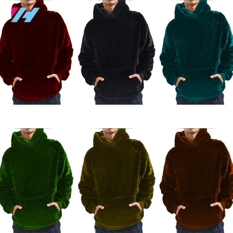 Plain Plus Size Mens Hoodies & Sweatshirts Winter Fashion Black Sherpa Fleece Pullover Hoodies Fleece Fabric Comfortable