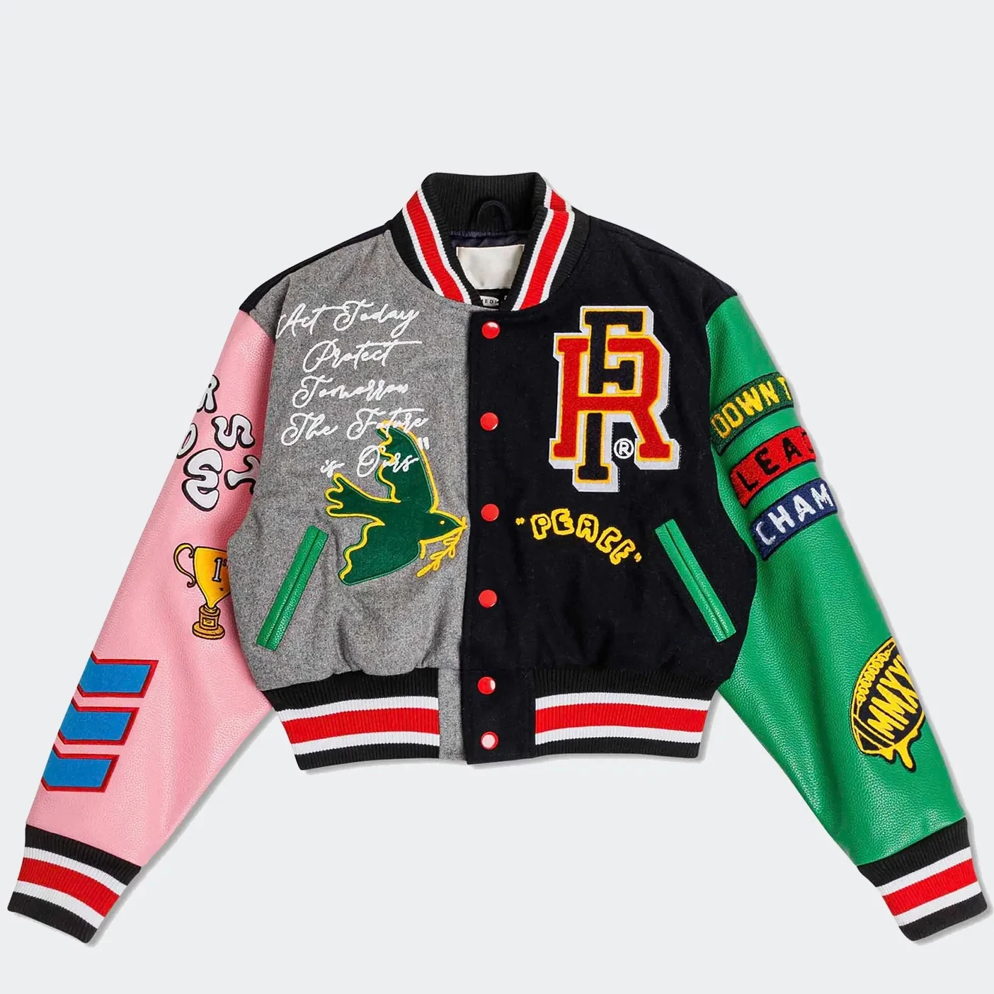 Plus Size Breathable Women Cropped Varsity Jacket Custom Logo Embroidered Leather Sleeve Crop Women Letterman Baseball Jackets