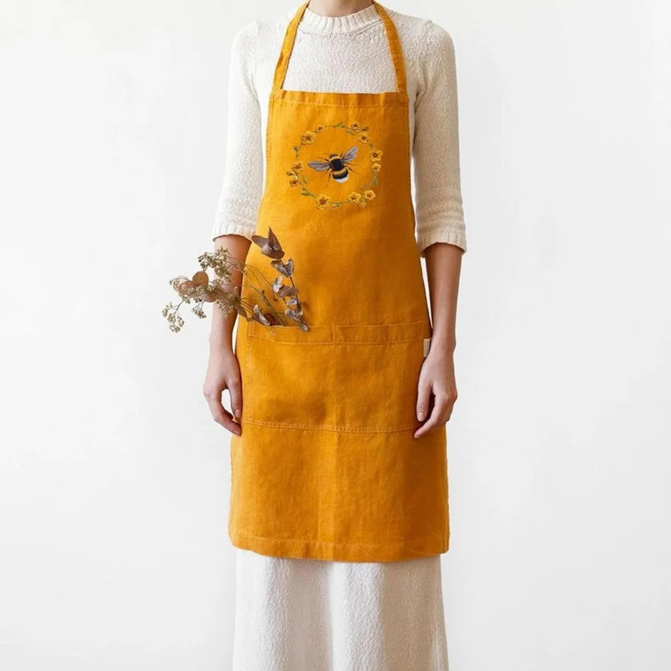 Linen Hand Embroidered Apron Apron For Women Embroidery Aprons Home Kitchen Garden OEM Made In Vietnam