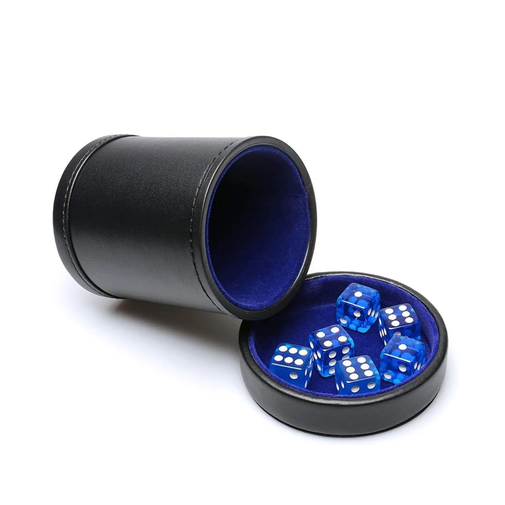 Wholesale Real leather Dice Cup Set with Storage Compartment Felt Lined Shaker Includes 5 Dot Dices for sale