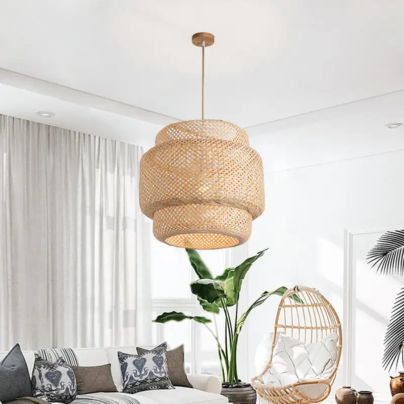 Traditional bamboo lamp shade cover woven for ceiling lighting pendant home decoration christmas holiday chandelier pendant