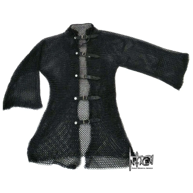 Viking armor chain mail with hood black antique