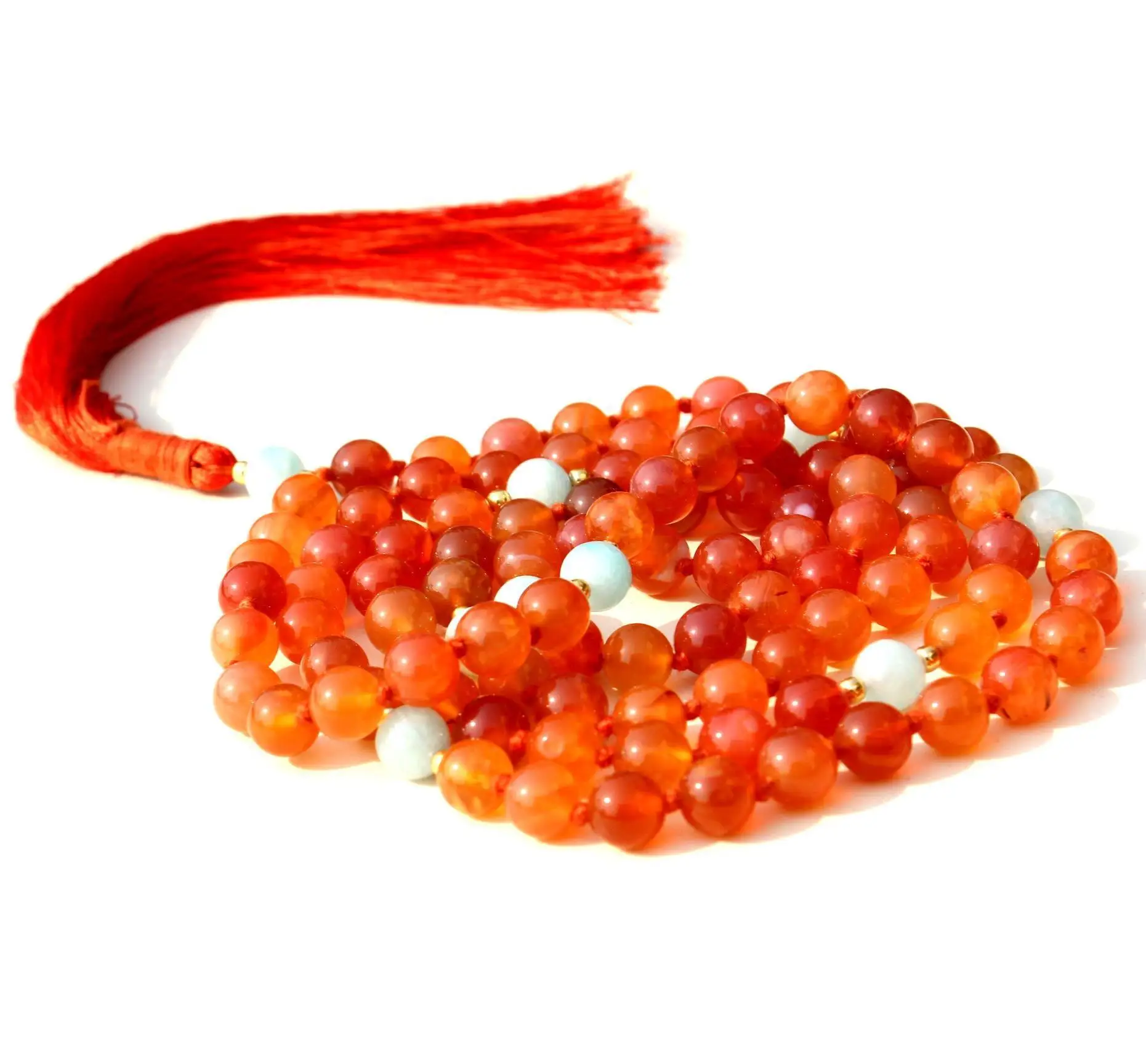 Buy High Quality 108 Mala Beads Necklace Red Onyx Carnelian Prayer Rosary Silk Tassel Knotted Religious Style Chain Pearl Main