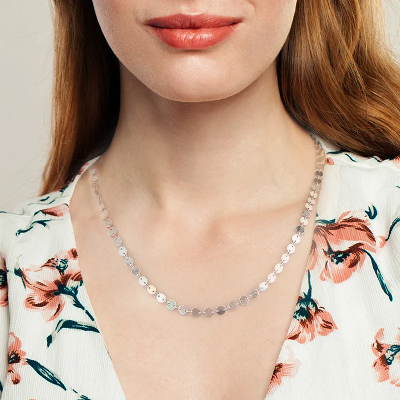 Low MOQ jewelry plain flat link 925 sterling silver disc chain necklace