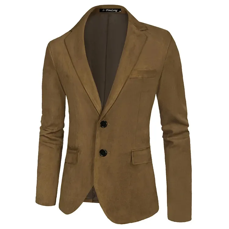 Vintage Jacket Oversize Suede Fabric Blazers Plus Size Casual Button Up Coat Mens Suits Blazer