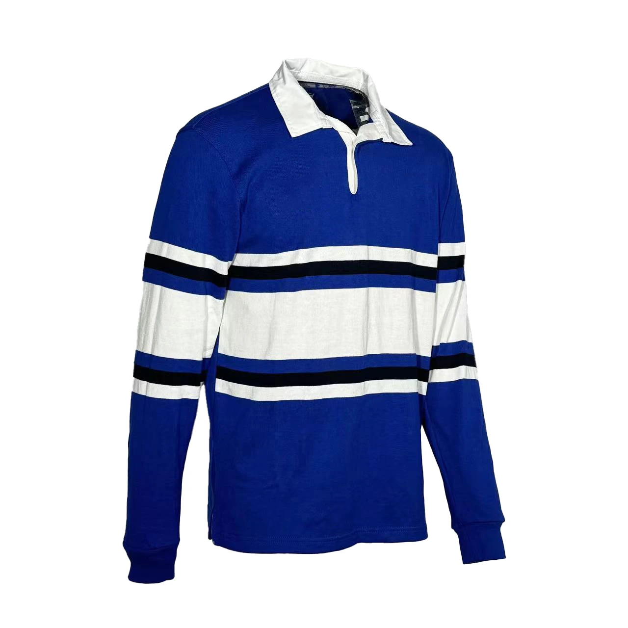 Traditional Knitted Rugby Jersey with Triangle Patch CVC Cotton Loop Placket Long Sleeve Rugby Shirt Rugby Jumper