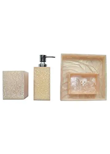High-Quality Peach Tone Shade Design Ivory Resin Soap Holder, Dispenser, Tumbler and Tray Bathroom Accessory Set of 4 (Beige)
