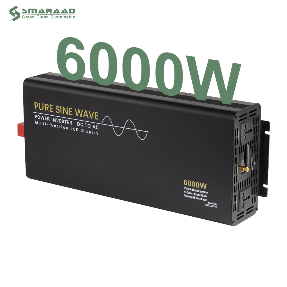 SMARAAD 6000W Pure Sine Wave Inverter DC 12V 24V 48V to AC 220V 110V Off Grid 6kw Battery Pure Sine Wave Solar Inverter