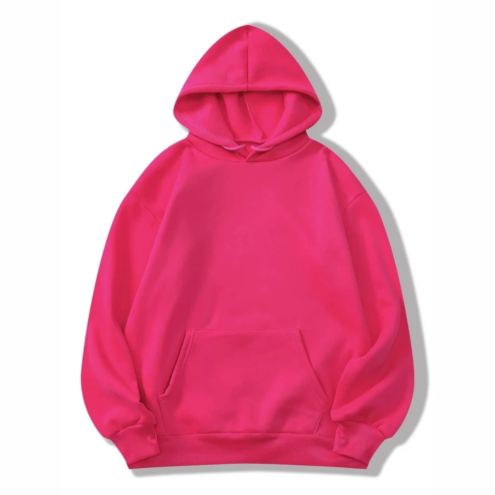 Oversized Solid color Women Crop Top Hoodies with Kangaroo Pockets Casual Pink Cotton Stylish Pullover hoodies customized