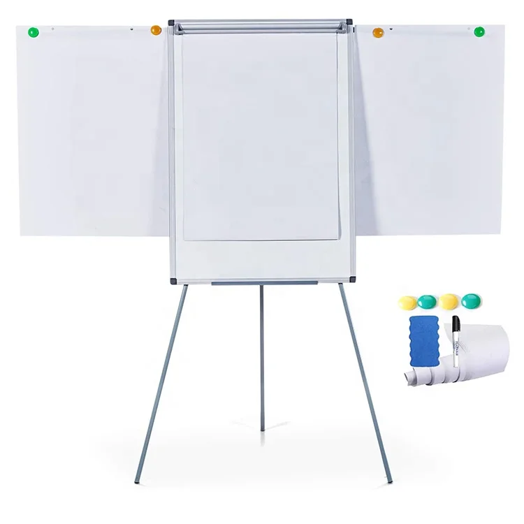 Portable foldable tripod flipchart board height adjustable mobile magnetic flipchart presentation easel for office classroom