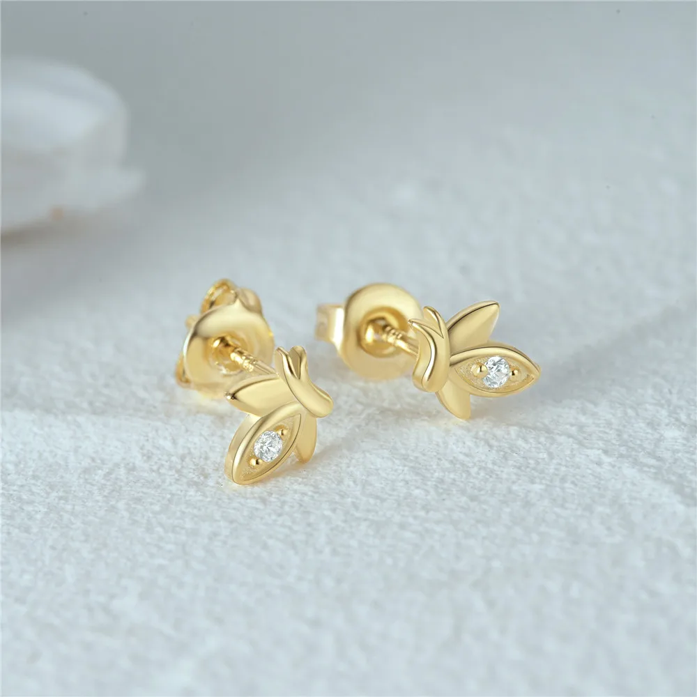 CANNERCustom Women Earrings Small Cute Butterfly Wing Shaped 18K Gold Plated 925 Sterling Silver Stud Earrings