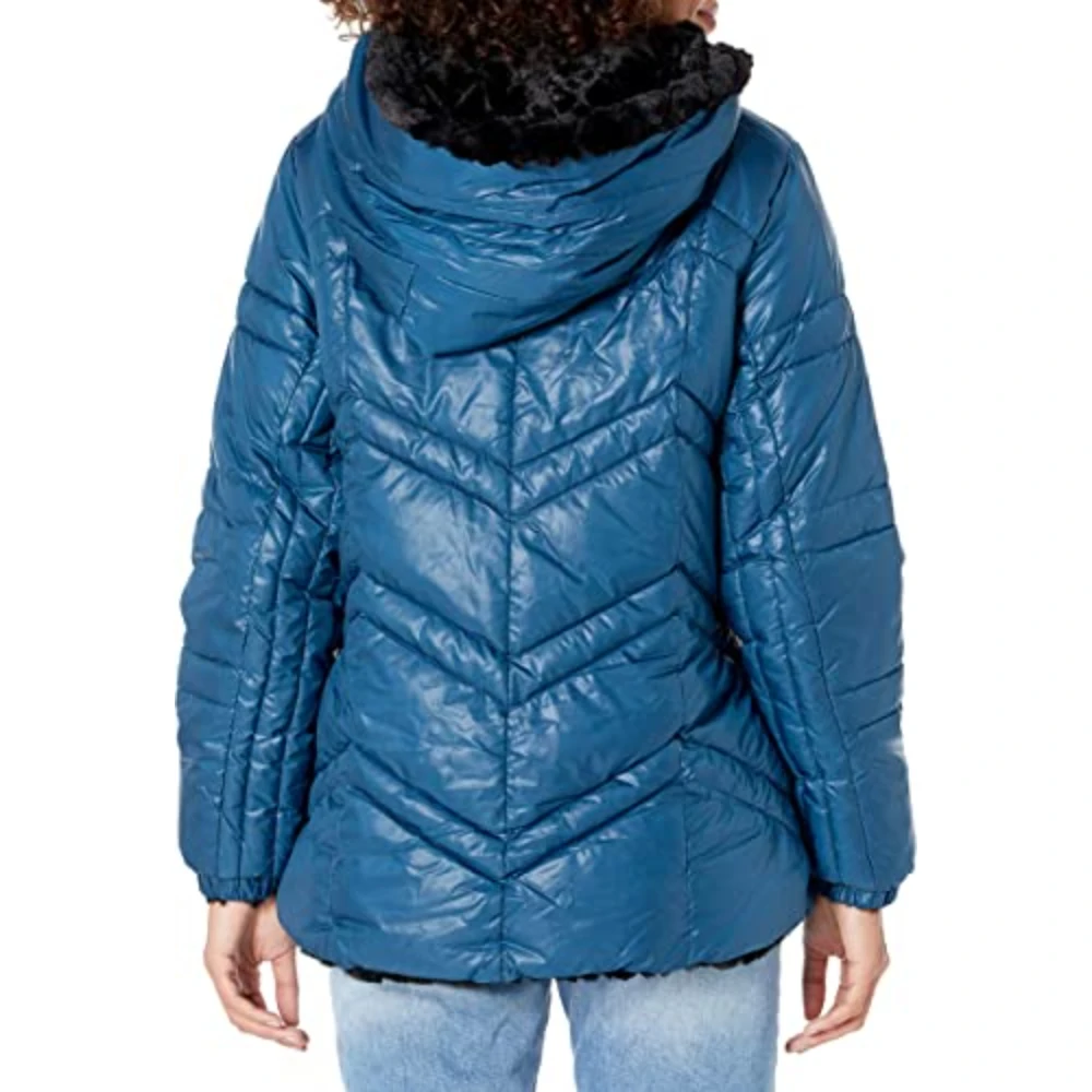 Heavyweight Hooded Parka Jacket With Removable Faux Fur Trim Shiny Puffer Jackets, Winter Coats for Women
