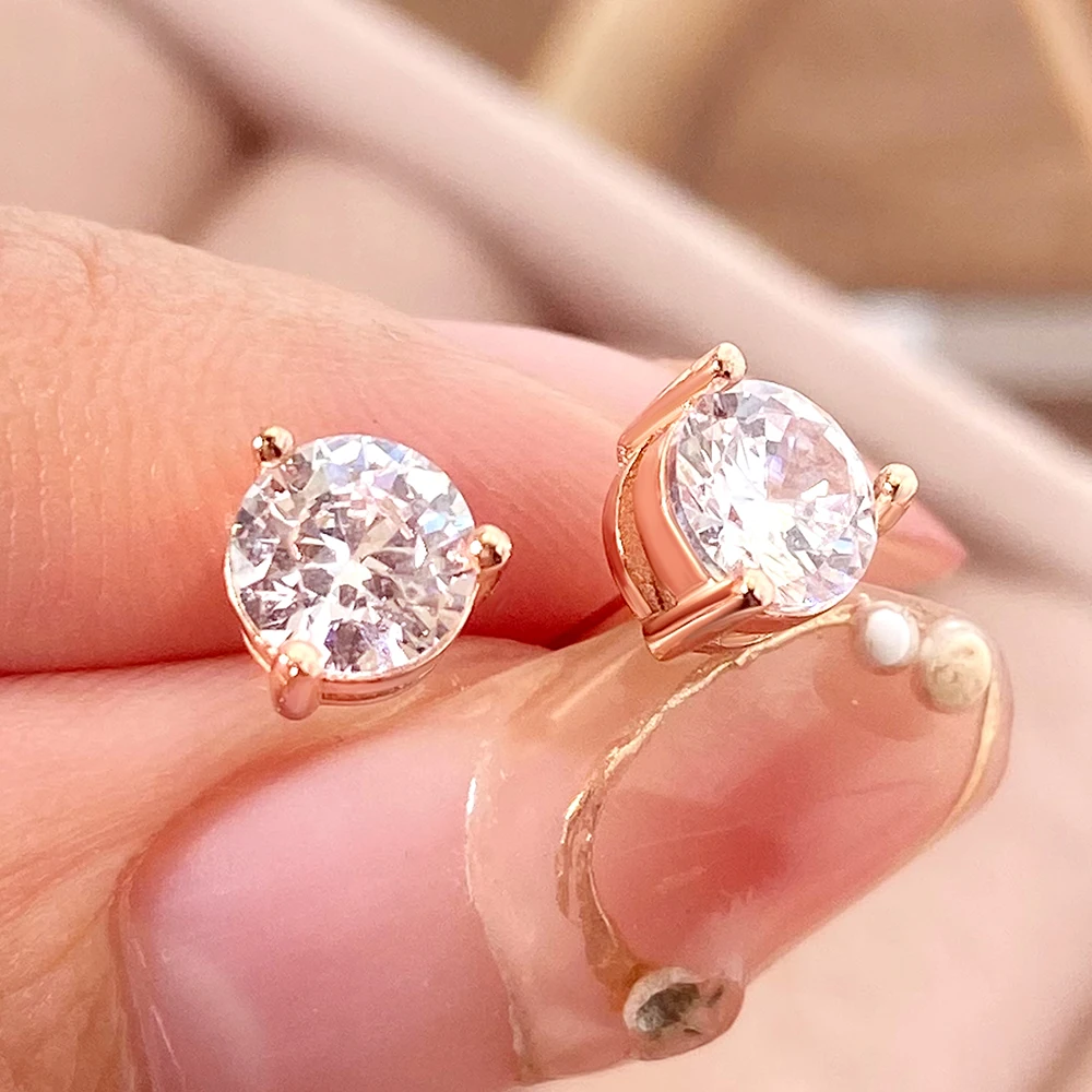 Foxi rose gold plated wholesale jewelry earring 6mm cubic zirconia round stud earrings