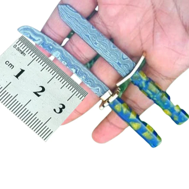 New Design Damascus Steel  Miniature  High Quality  Kitchen  Knife  with  Resin Sheet pattern Handle With leather sheath.