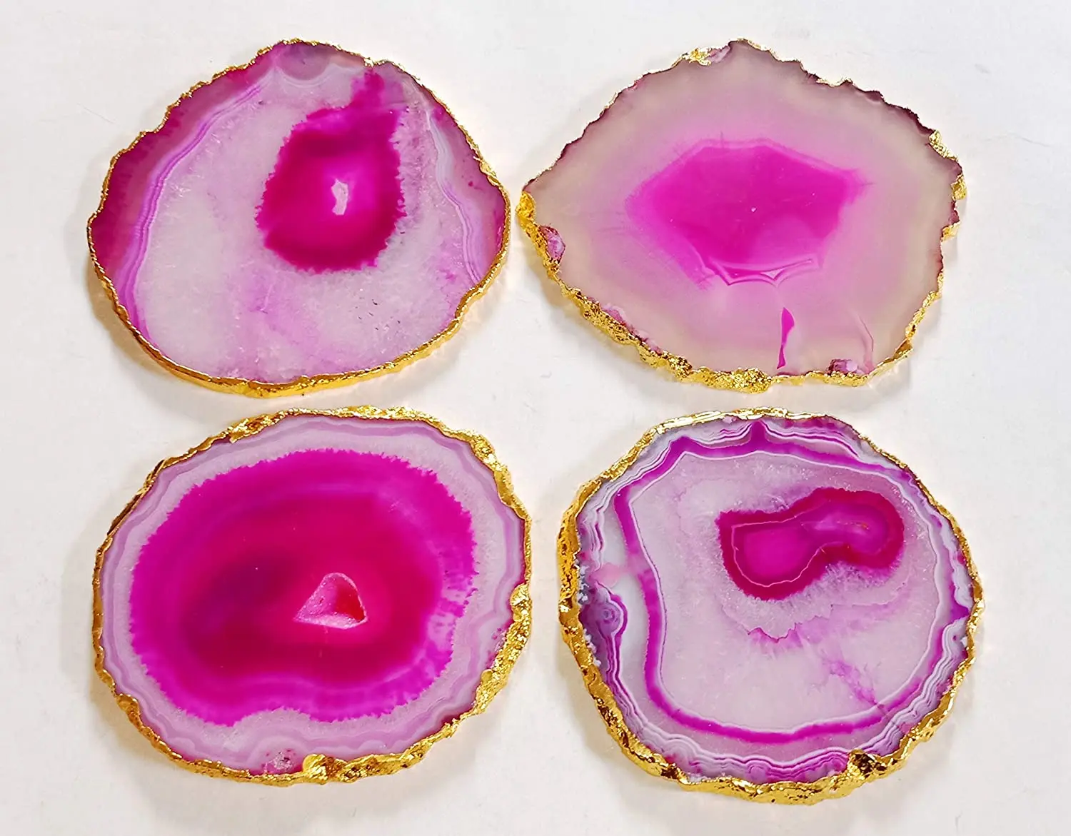 High QUALITY PINK AGATE Coasters With SILVER Or GOLD Trim