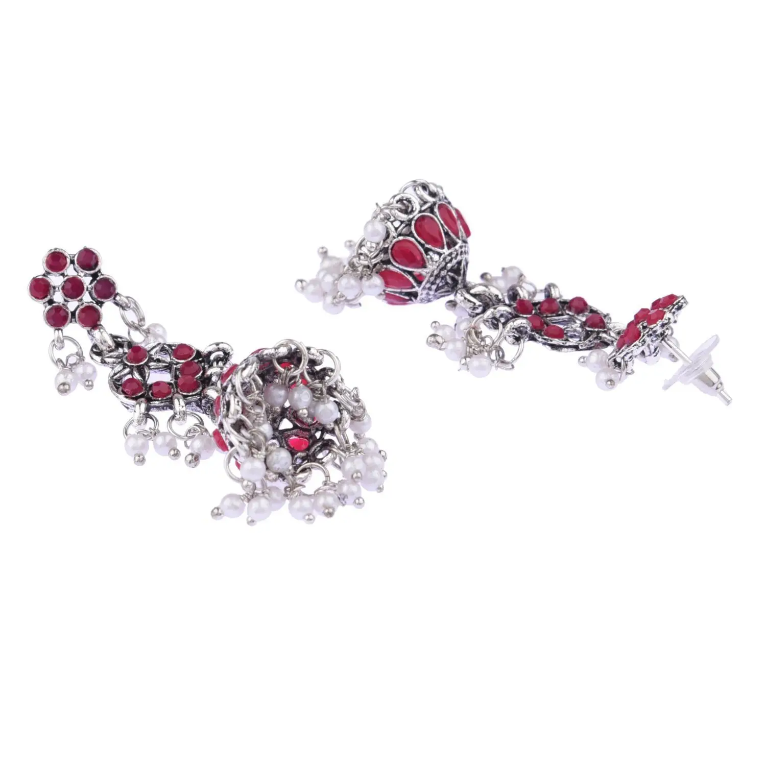 Indian Wholesaler Oxidized Antique Bohemian Faux Pearl Crystal Stone Necklace Jhumka Jhumki Earrings Jewelry for Women